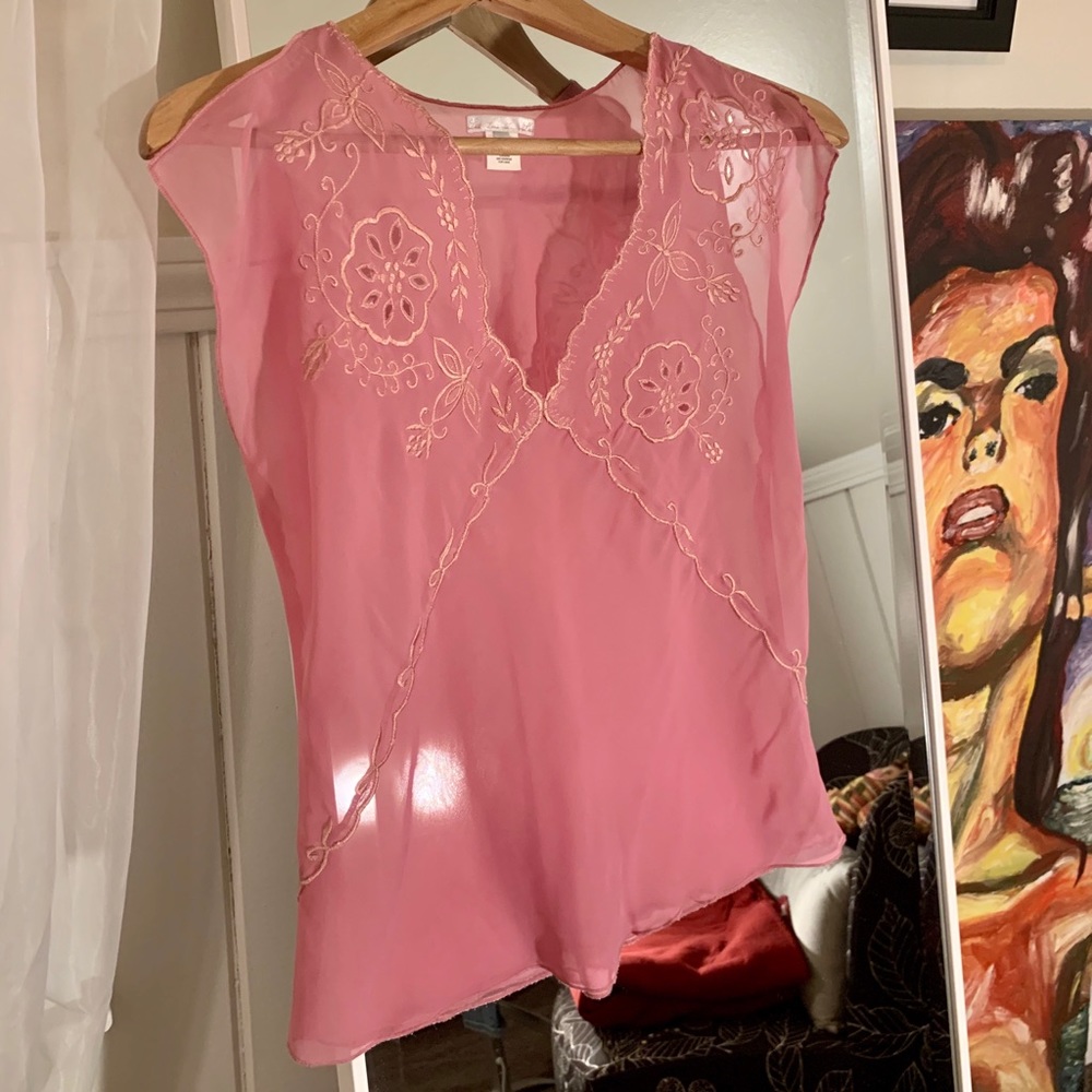 Pink Sheer Embroidered Top